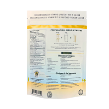 Load image into Gallery viewer, Medallion Milk Co. Banana Milk 500 g pouch featuring playful cartoon cows sitting on bananas under a crescent moon. The packaging highlights “Over the Moooon,” “100% Canadian Milk,” and “Banana Skim Milk Powder.” Product of Canada with a bright yellow and blue design.
